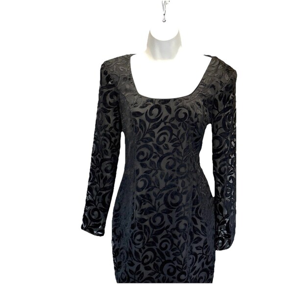 Vtg Hollywood Nites Velvet Cocktail Dress Size 4 Floral Brocade Long Sleeve USA - Picture 3 of 8